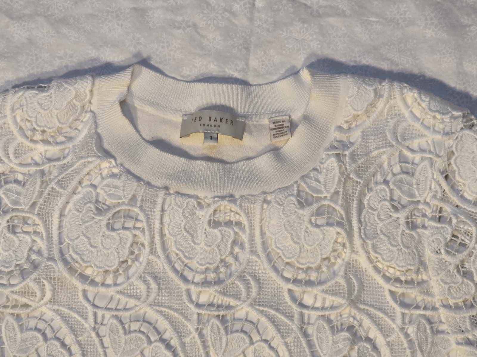 Ted Baker KITTA Womens Lace Front Sweater Top White Size 1 = US 2 to 4