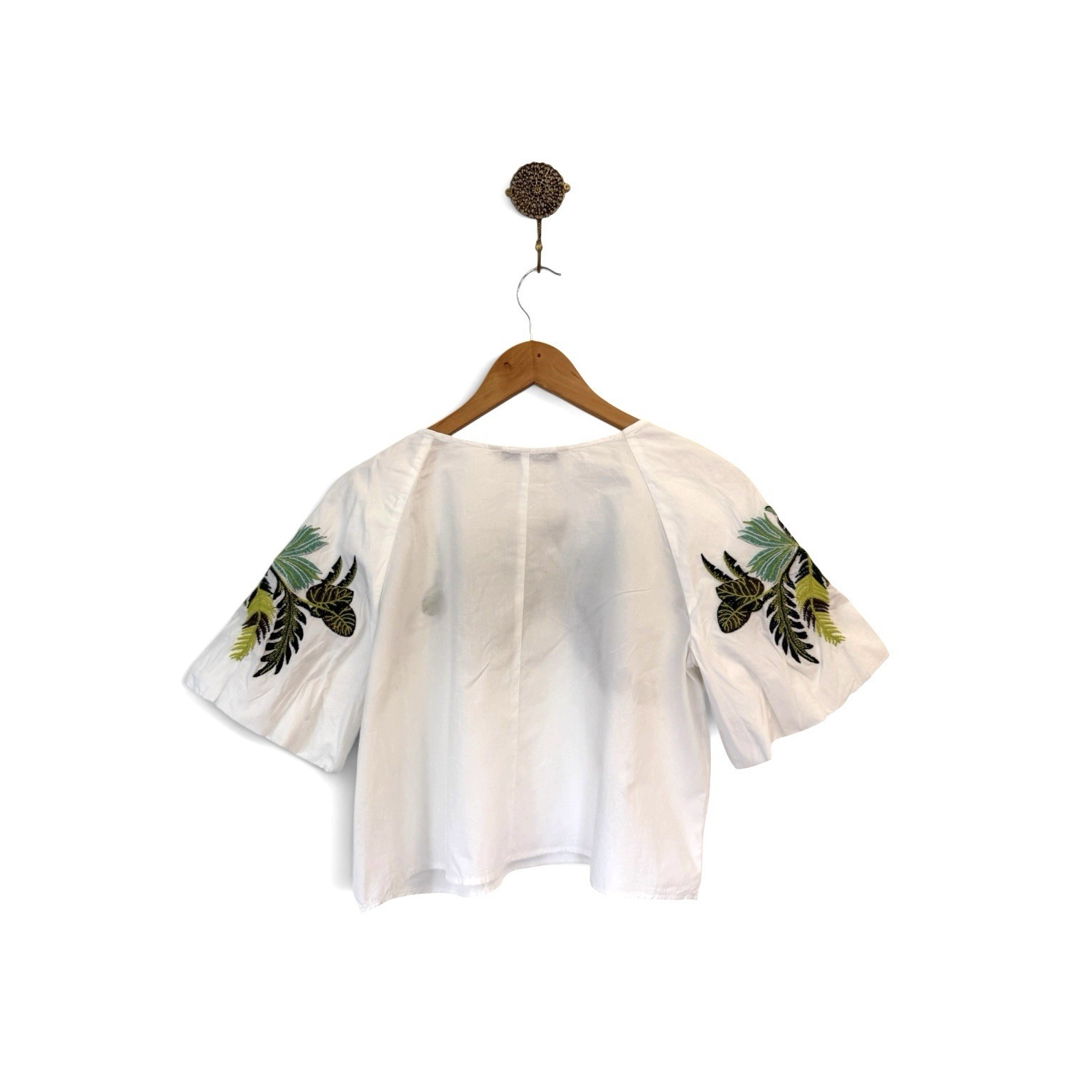 Zara Basic Collection Tropical Embroidered Poplin Boxy Top Size Sm Pre-Owned EUC