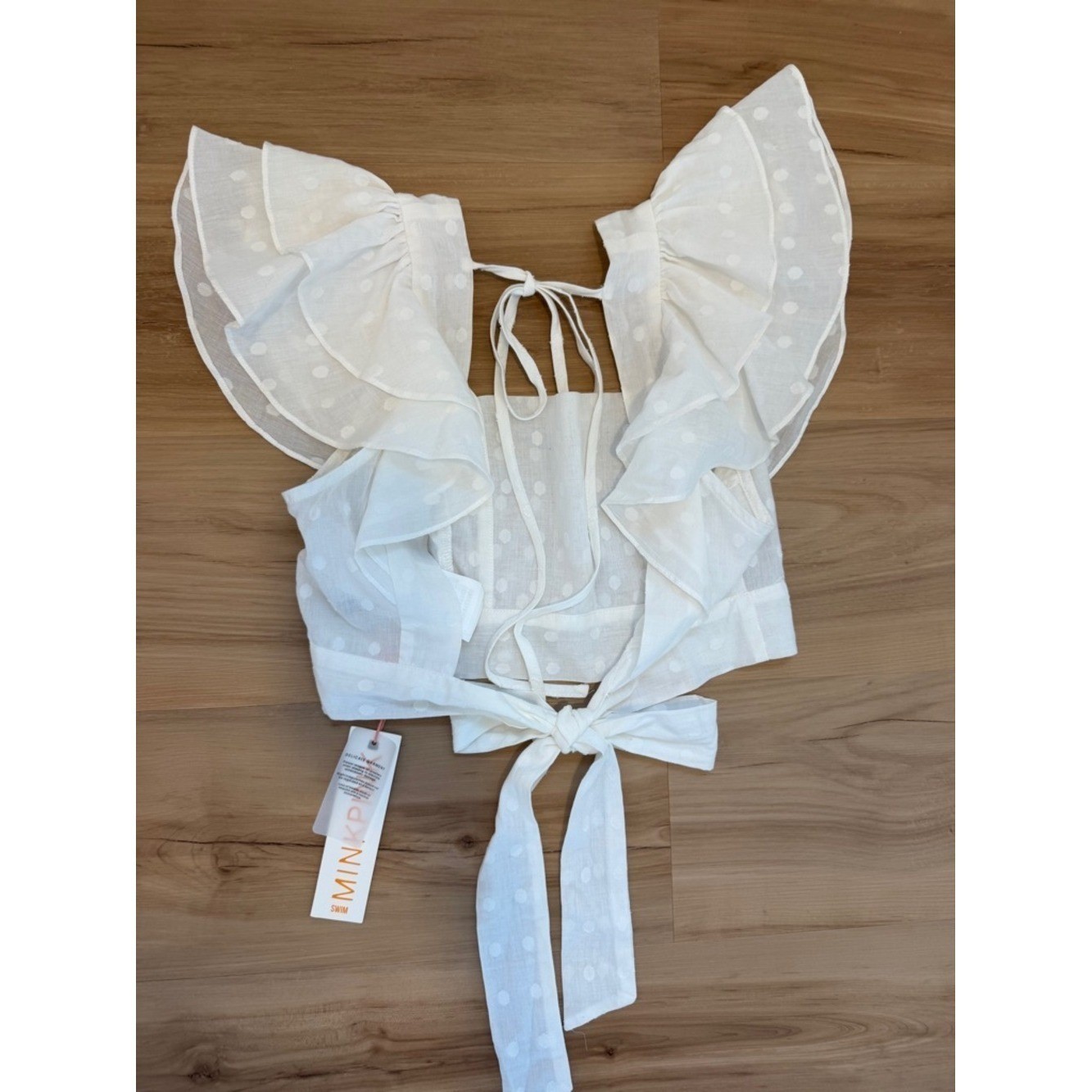 MinkPink White Flutter Sleeve Square NeckPolka Dot Crop Top- S