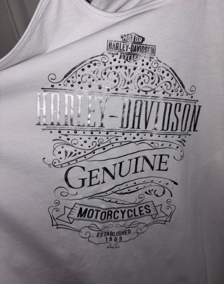 Harley Davidson White Halter Tank Top with Silver Graphics 3XL