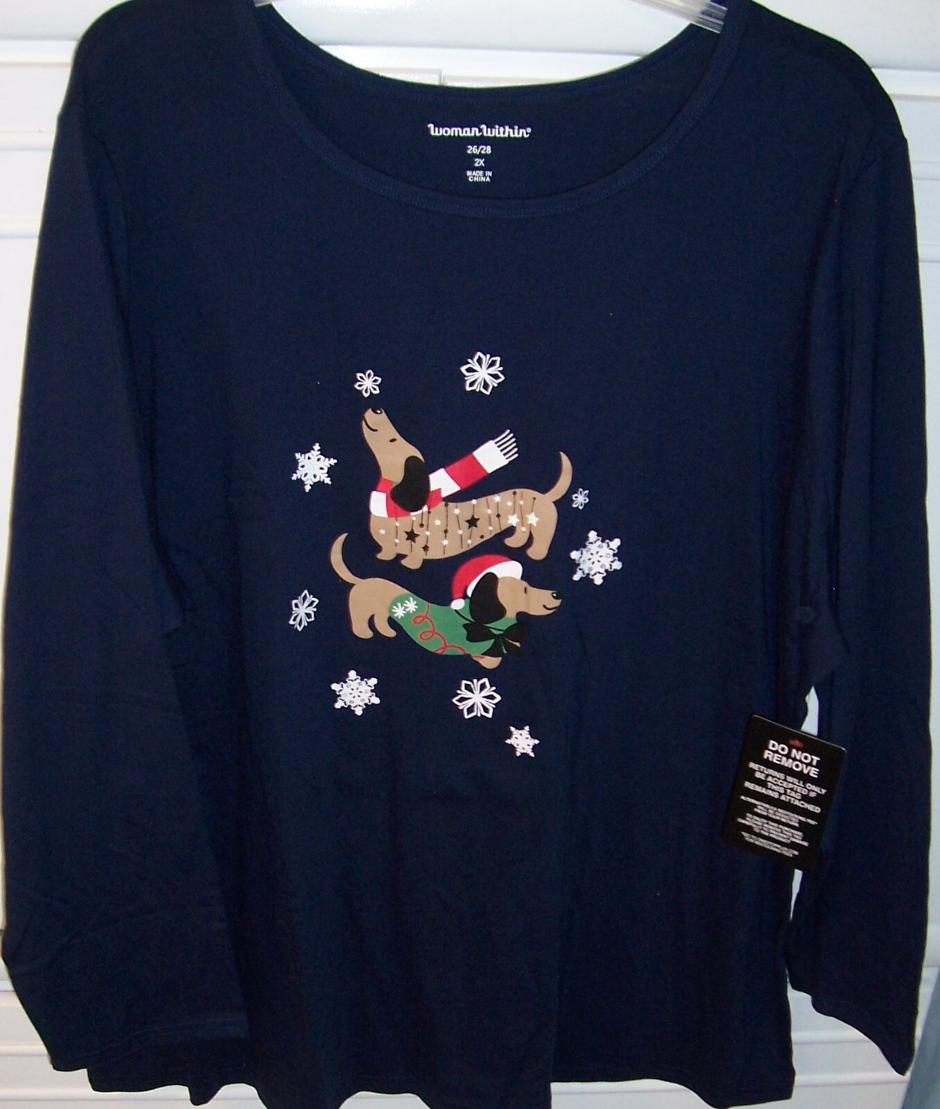 Women’s Plus Sizes 3X, 4X OR 5X Navy Dachshund Weiner Dogs Holiday Top Tunics NE