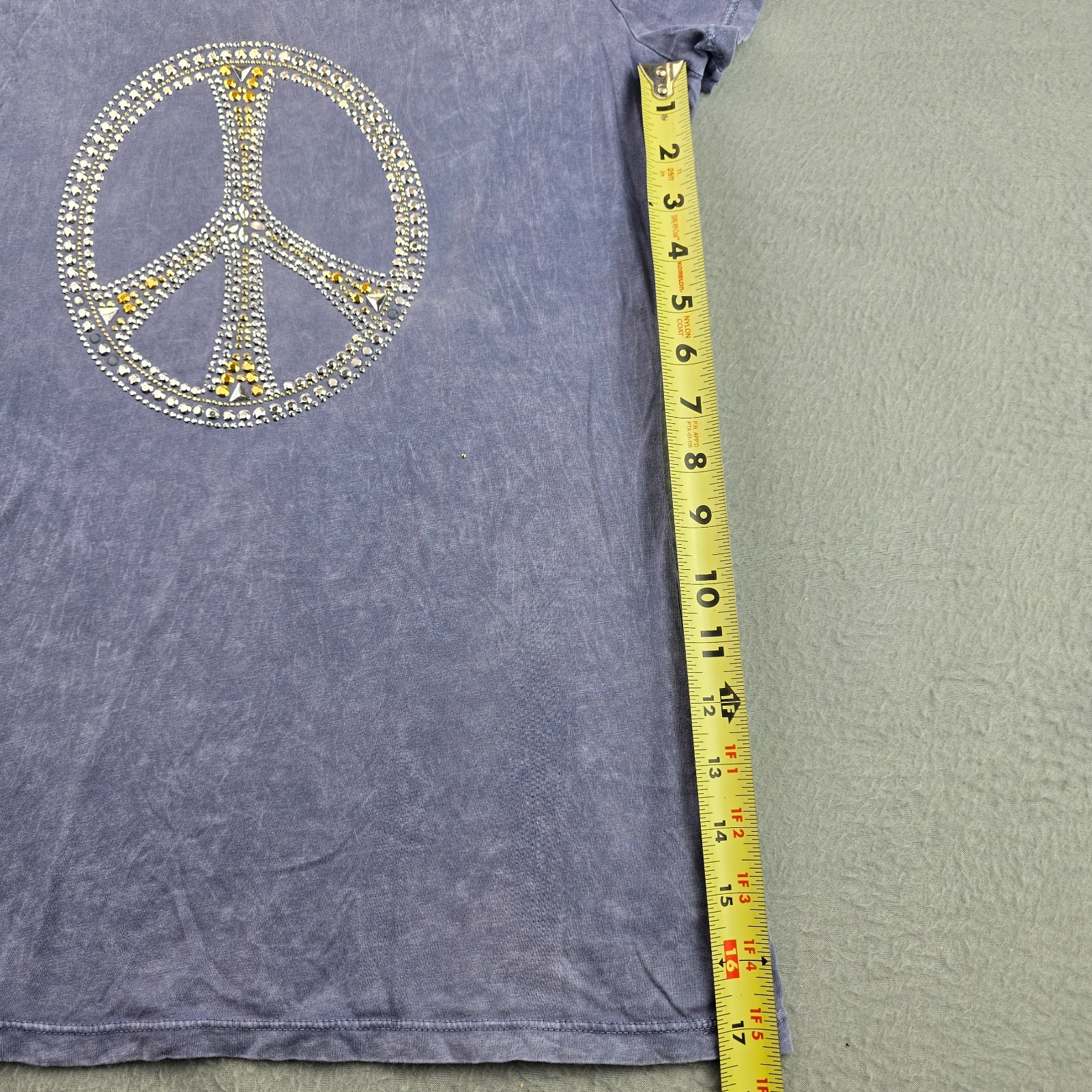 Tryst T-Shirt Womens Small Blue Tie-Dye Embellished Peace Sign Design Crew Neck