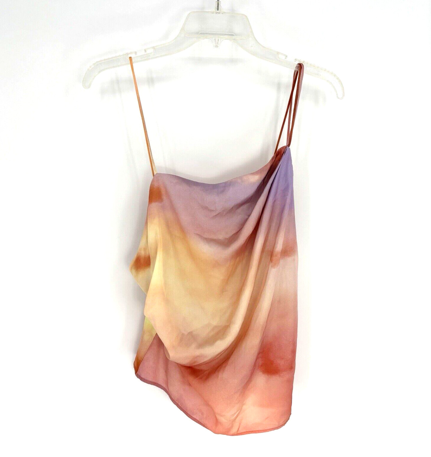 NWT Zara Asymmetric Purple Pink Ombre Print Top Spaghetti Straps Women’s Medium