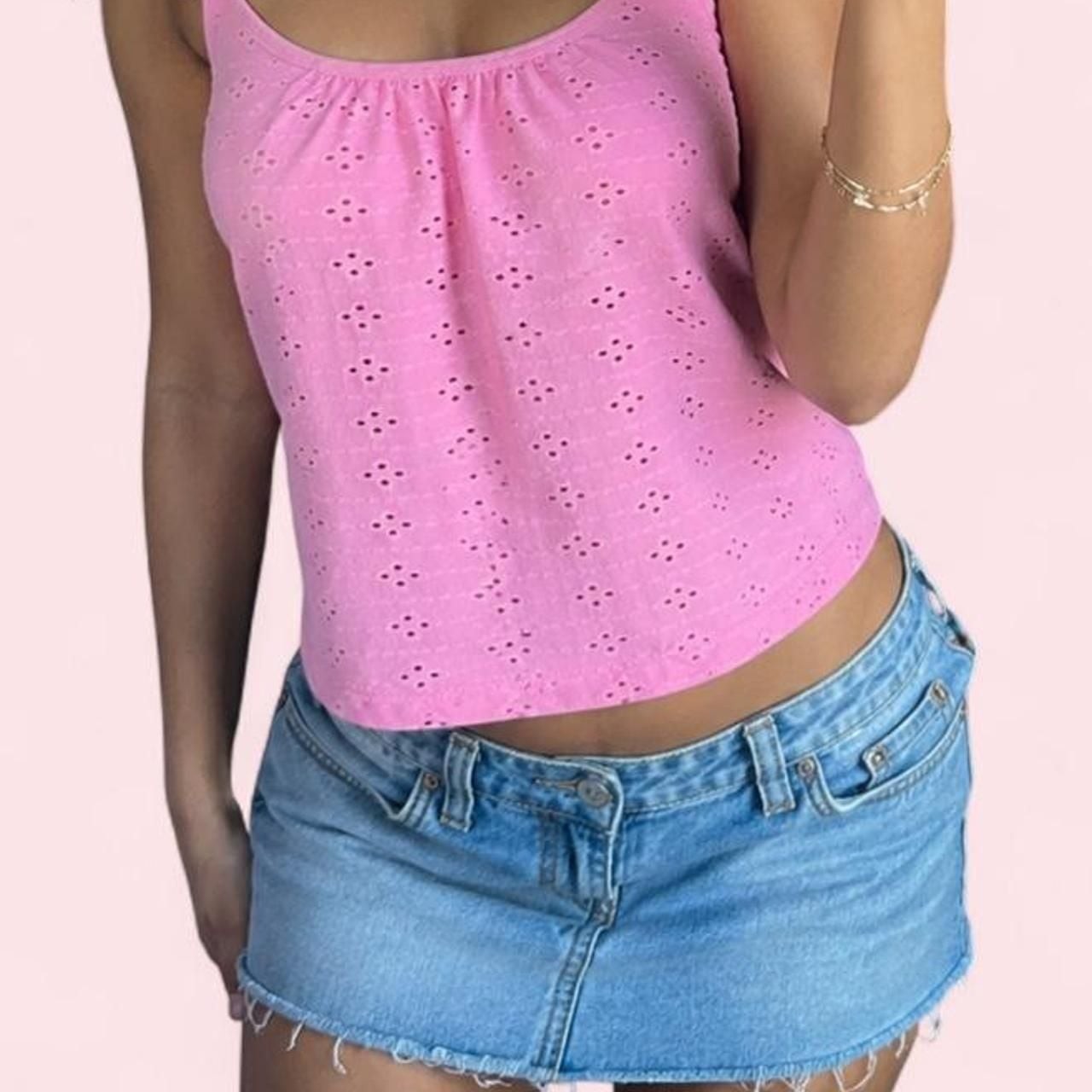 Pink Eyelet Camisole Top with Bow Detail Size Small