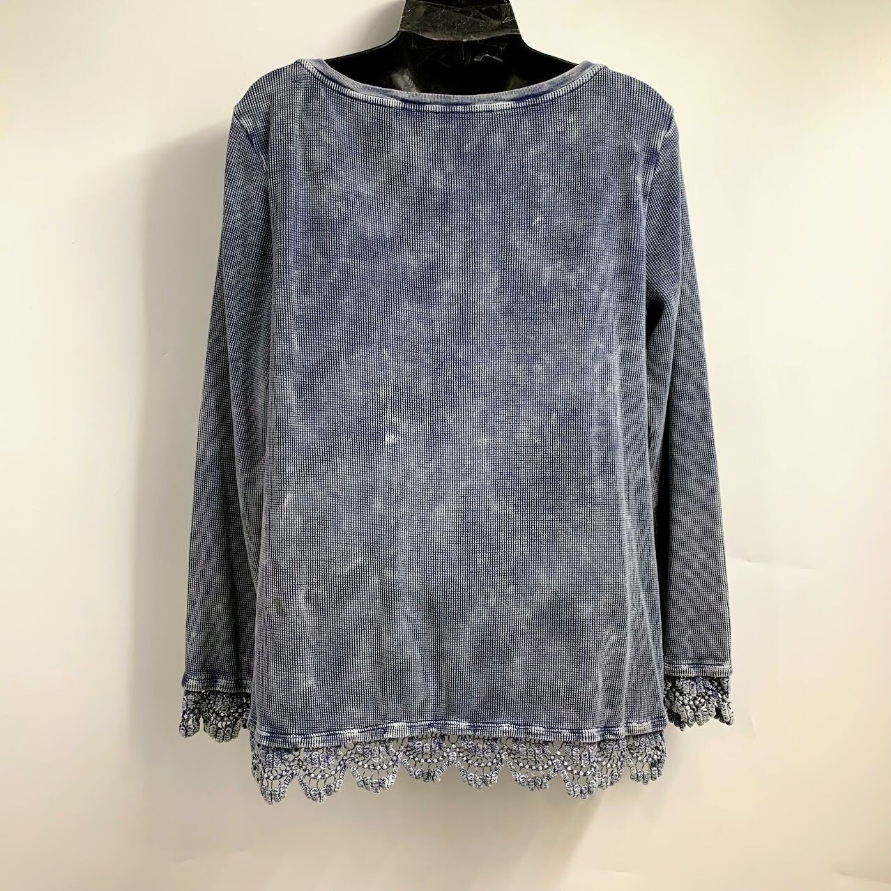Soft Surroundings Sutton Gray Thermal Waffle Crochet Lace Trim Tunic Top SZ M