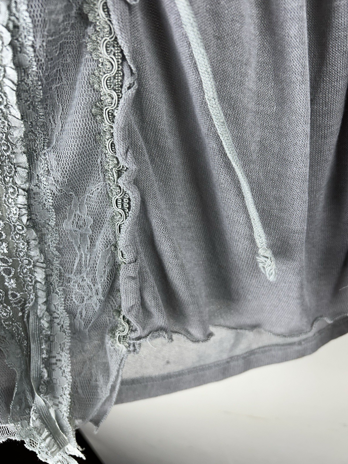 Pretty Angel Corset Style Ruffle Lace Fairy Whimsigoth Gray Sheer Sleeve Large