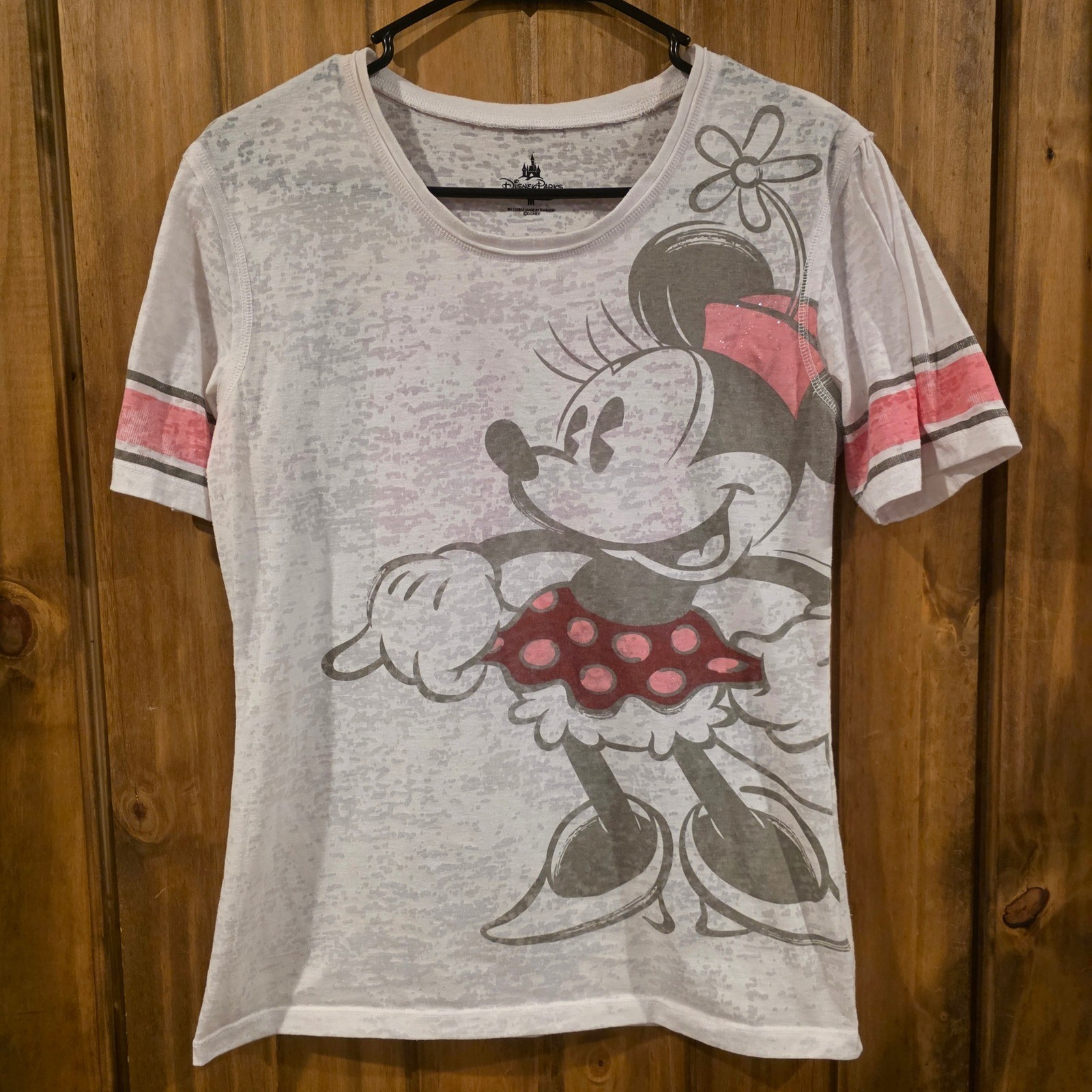 Disney Parks Minnie Mouse T-Shirt Womens Medium White Excellent Burnout Jersey