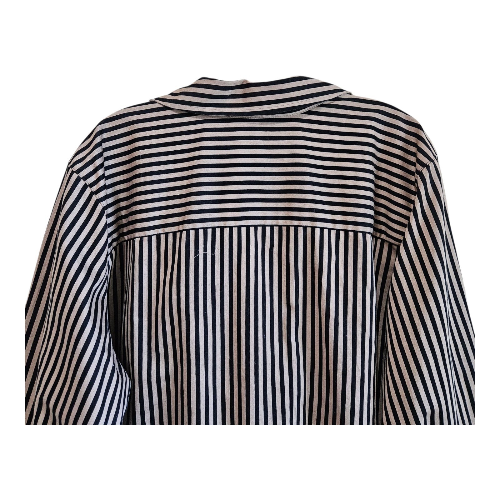 FOXCROFT Women’s Plus 20 W Sateen Blouse Tan Black Bias Striped 3/4 Sleeve 52″