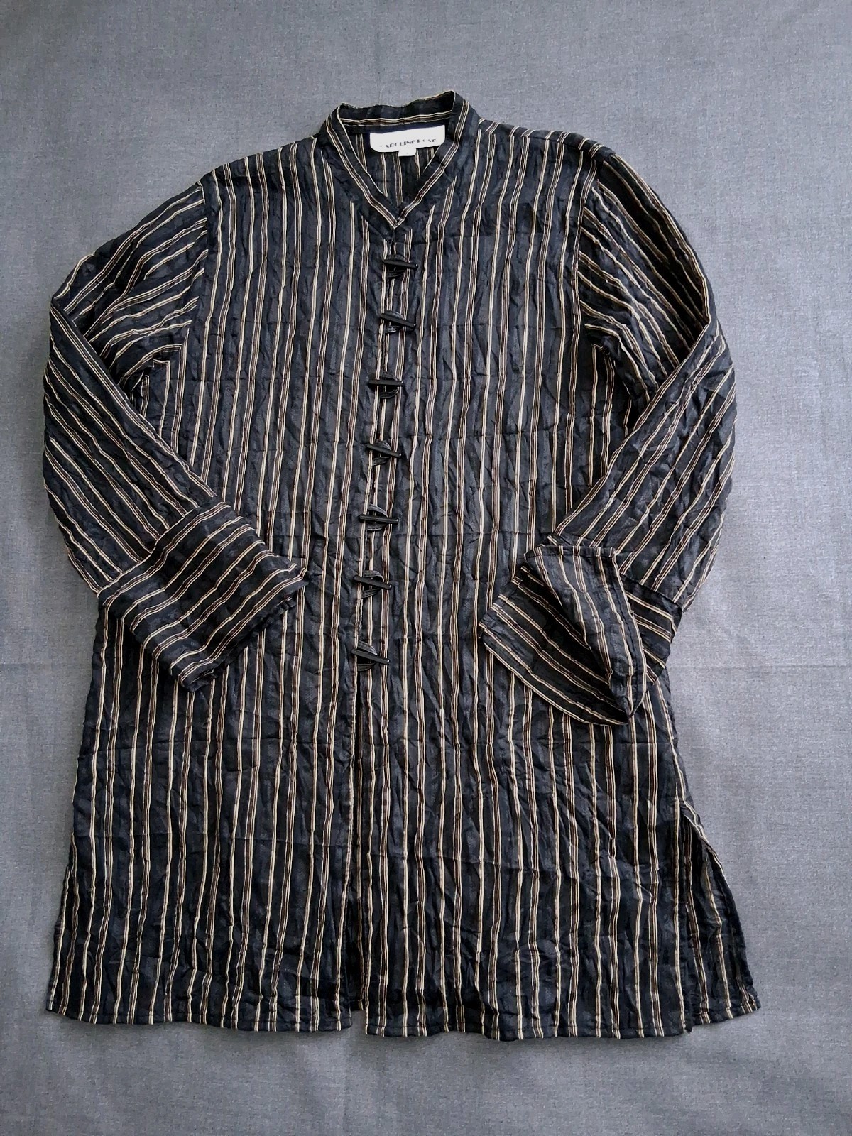 Caroline Rose Striped Monk Collar Topper S USA Linen Nylon Acetate Cotton Slits