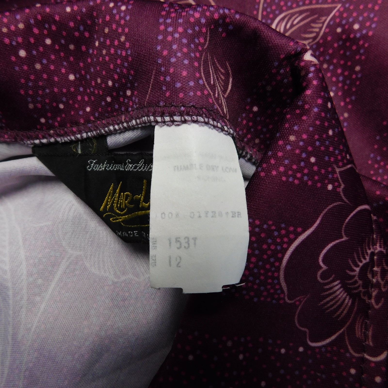 Vintage Mar-Lek Bishop Sleeve Button-Up Bow Tie Neck Top 12 Mulberry Floral 9297