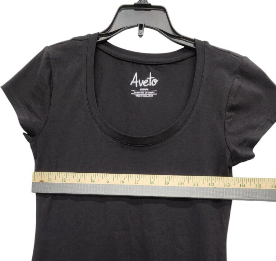 AVETO Juniors’ Scoop-Neck Cap-Sleeve T-Shirt Sz M Black M940