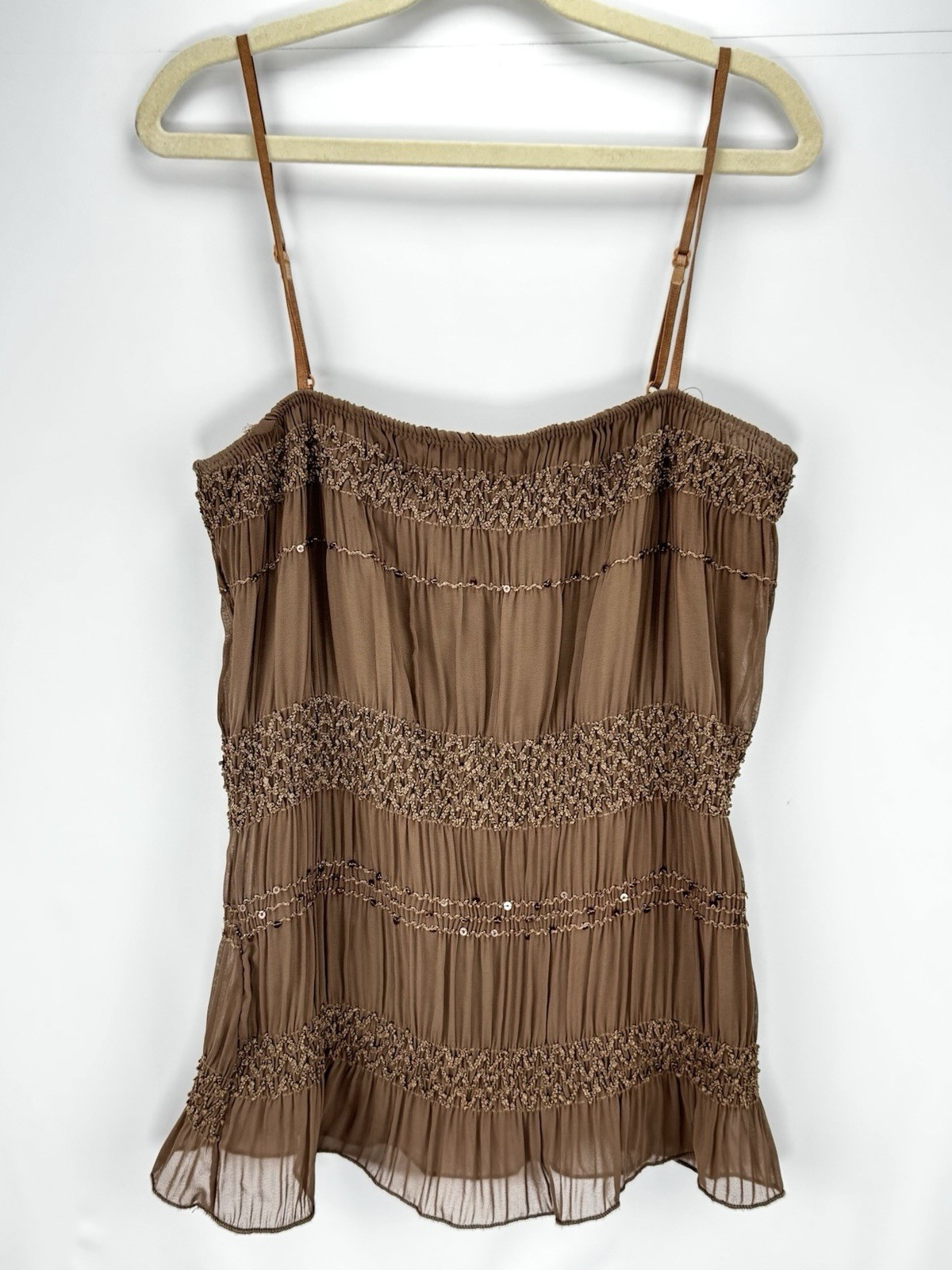 Y2K Womens Brown Sequin Babydoll Fairy Grunge Coquette Etheral Tank Top Medium