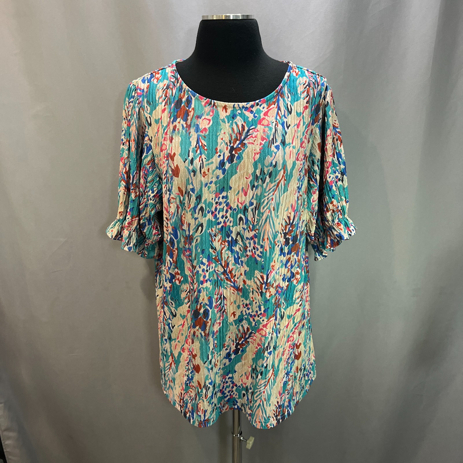 Zeagoo Blouse Top Womens XL Multicolor Geometric Print Keyhole Back Round Neck