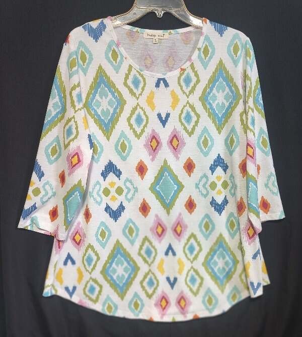 Indigo Soul Women’s XL Pullover Top Aztec Diamond Print Multicolor White