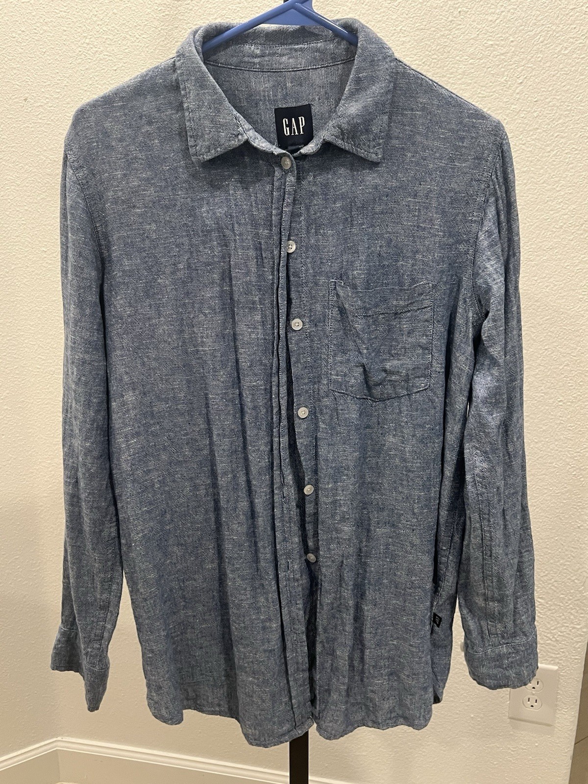 GAP Women Blue Linen blend Button-Up Shirt