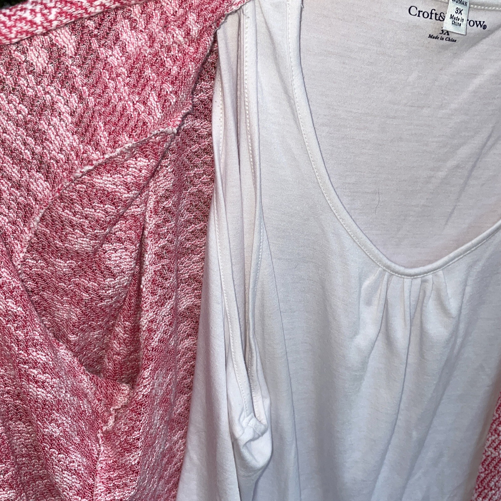 CROFT & BARROW Chevron Red White Shacket Built in Blouse Shirt Jacket 3X❤️sj7m59