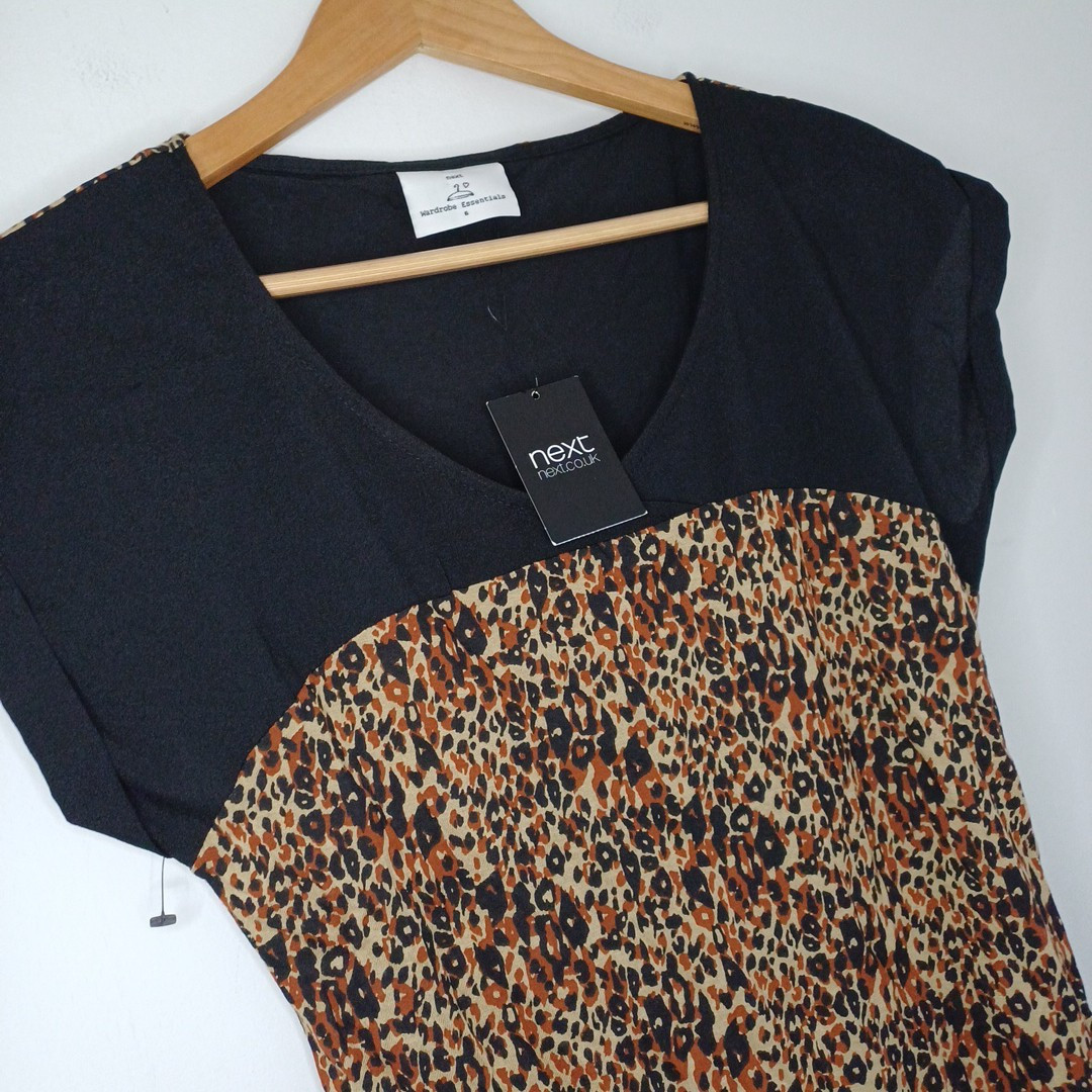 New Next short sleeve top Size Uk 6 Tshirt T-shirt Black Brown Leopard Print