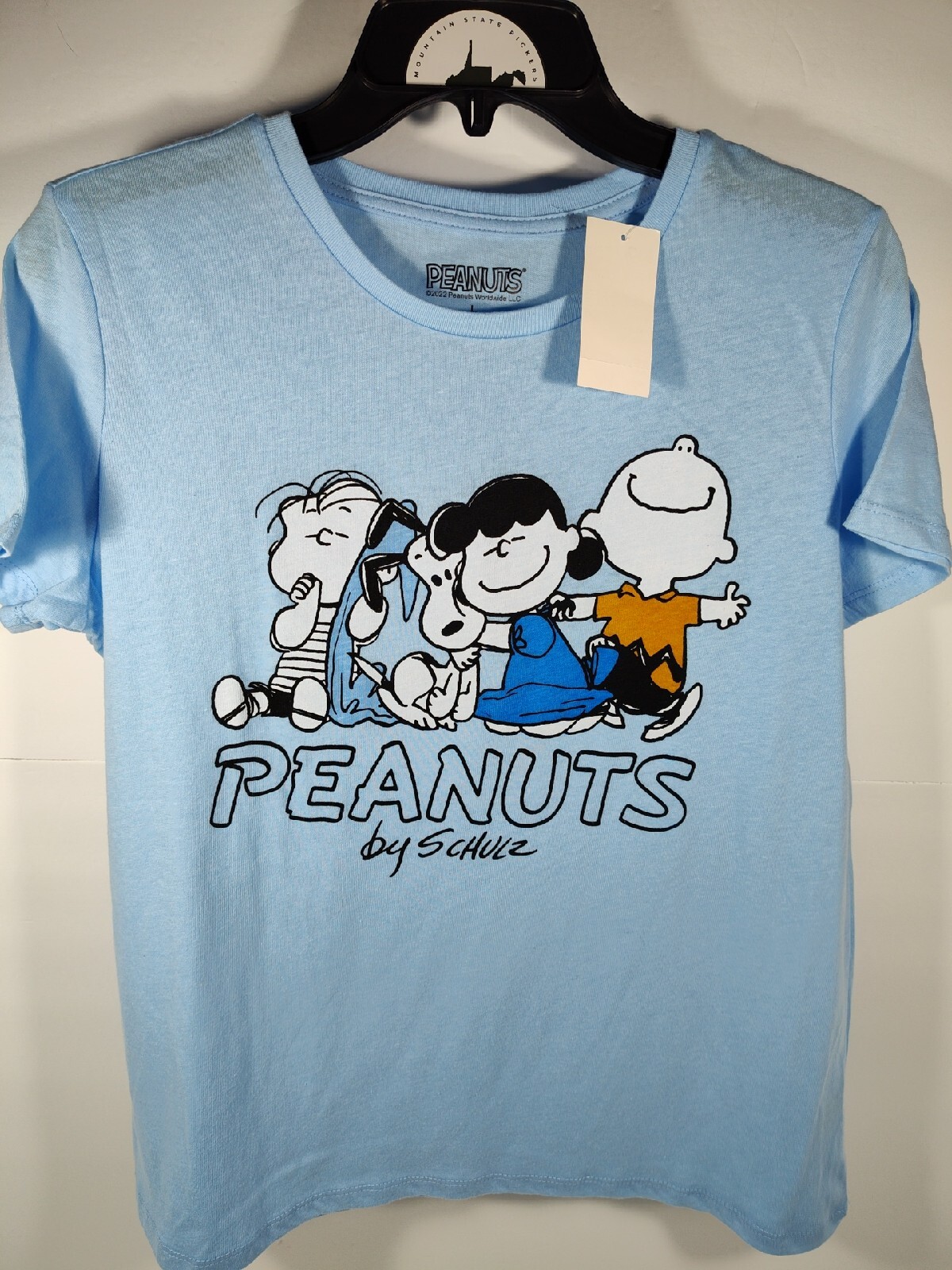 Peanuts by Schulz Peanuts Gang Women’s Size Large Graphic T-Shirt Light Blue NWT
