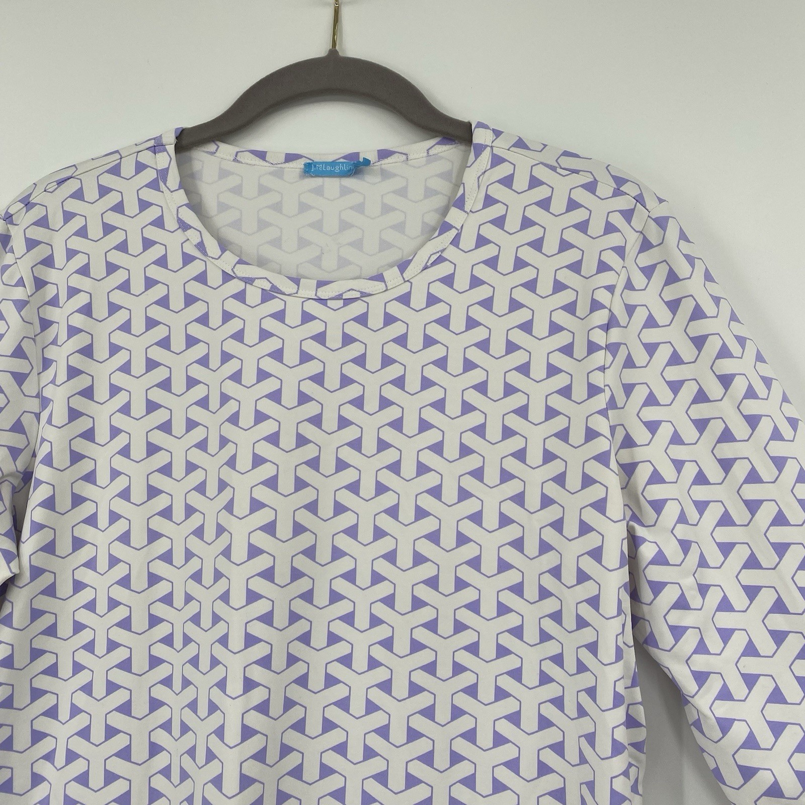 J. Mclaughlin Women’s Size L White Purple Geometric Print Top Catalina Cloth