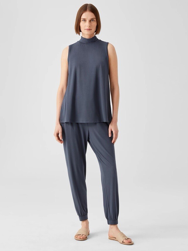 Eileen Fisher Women’s S Fine Jersey Mock Neck Tank Top Slate Blue Lyocell