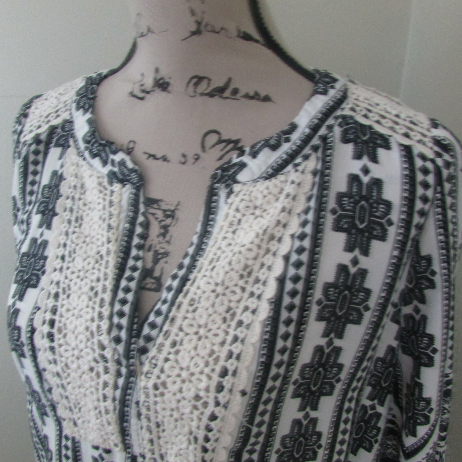 Fab’rik Womens Blouse Medium Black White Boho