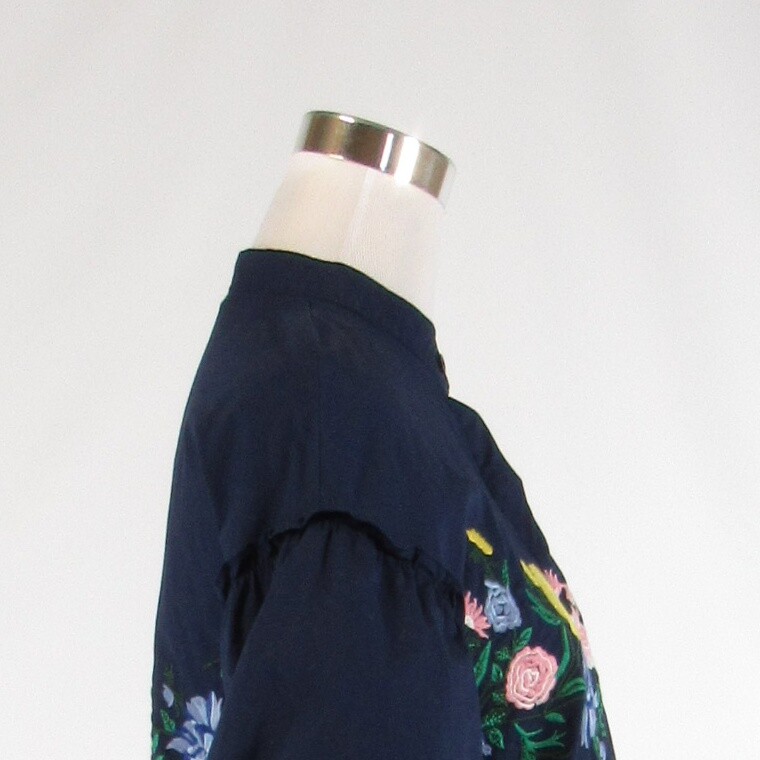 Navy blue yellow floral print 100% cotton AXEL button down blouse FR36 6