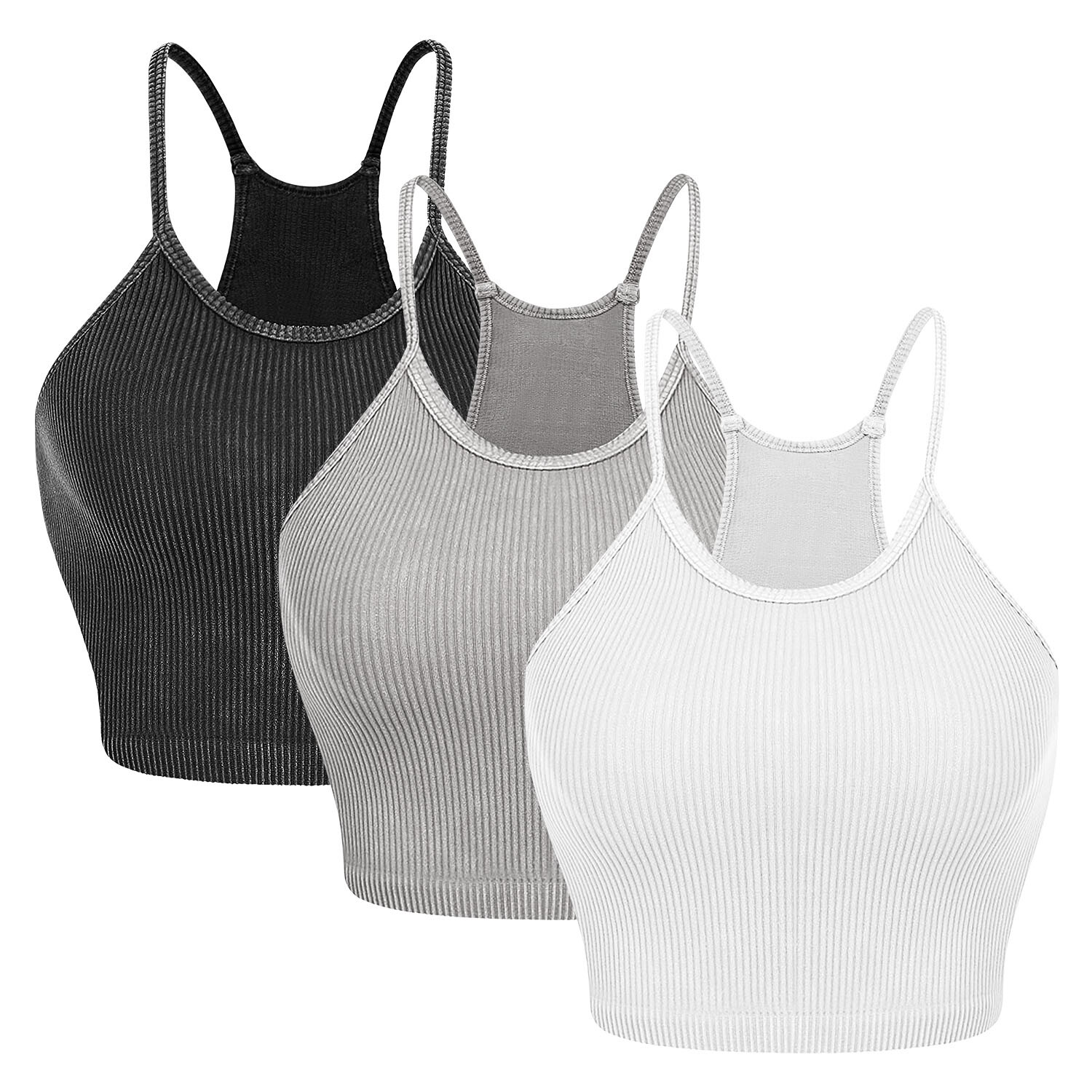 3 Pack Women Seamless Ribbed Knit Crop Tank Tops Workout Yoga Sleep Sports Bra