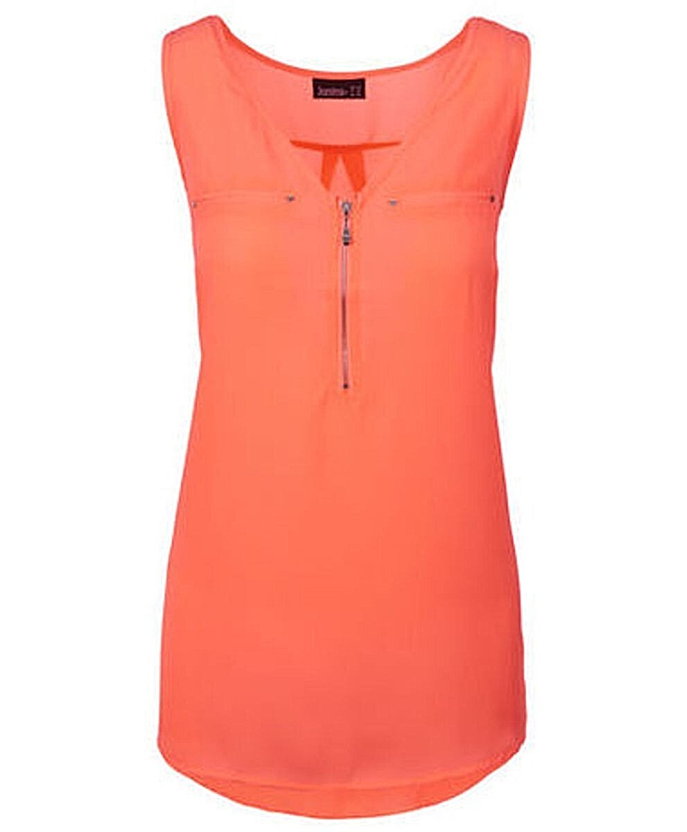 Janina Womens Chiffon Blouse Neon Color High Low Hem Top Shirt V Neck 40, 46