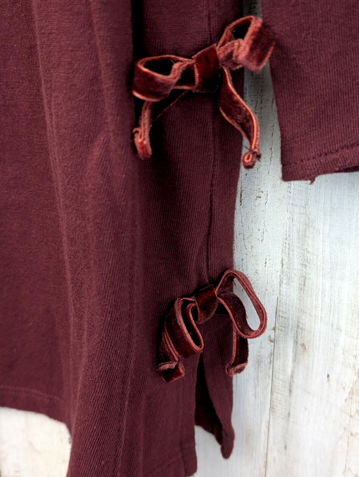 Talbots Burgandy Velvet Trim Bows Top Size M Holiday Office 3/4 Sleeve Pullover
