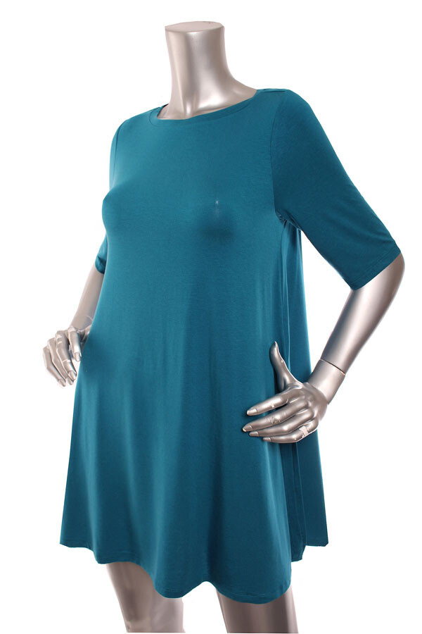 NEW Eileen Fisher Fine Jersey Short Sleeve Slit Thigh Length Tunic Top Teal
