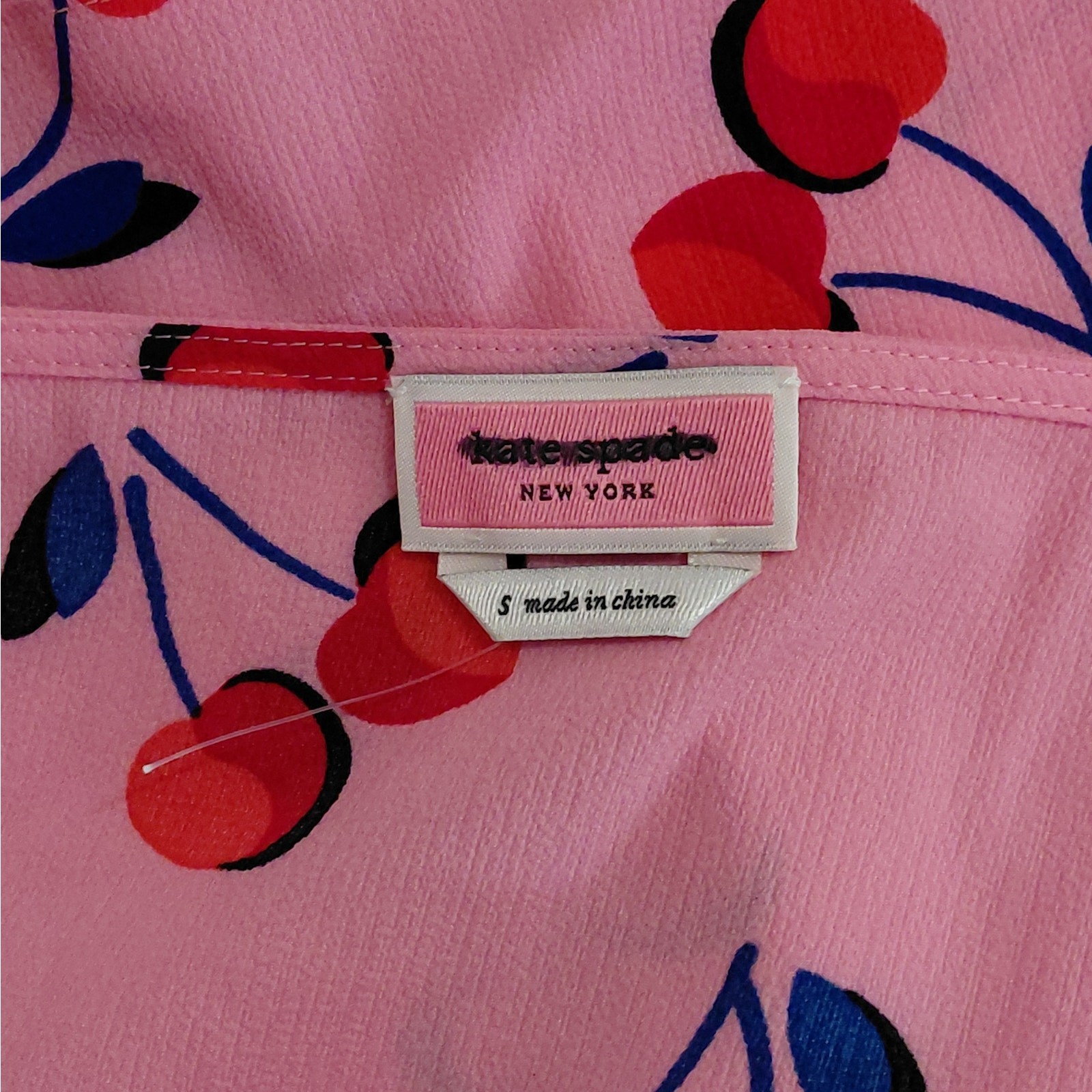 Kate Spade Womens Top Size Small Pink Cherry Print Blouse Romantic Coquette