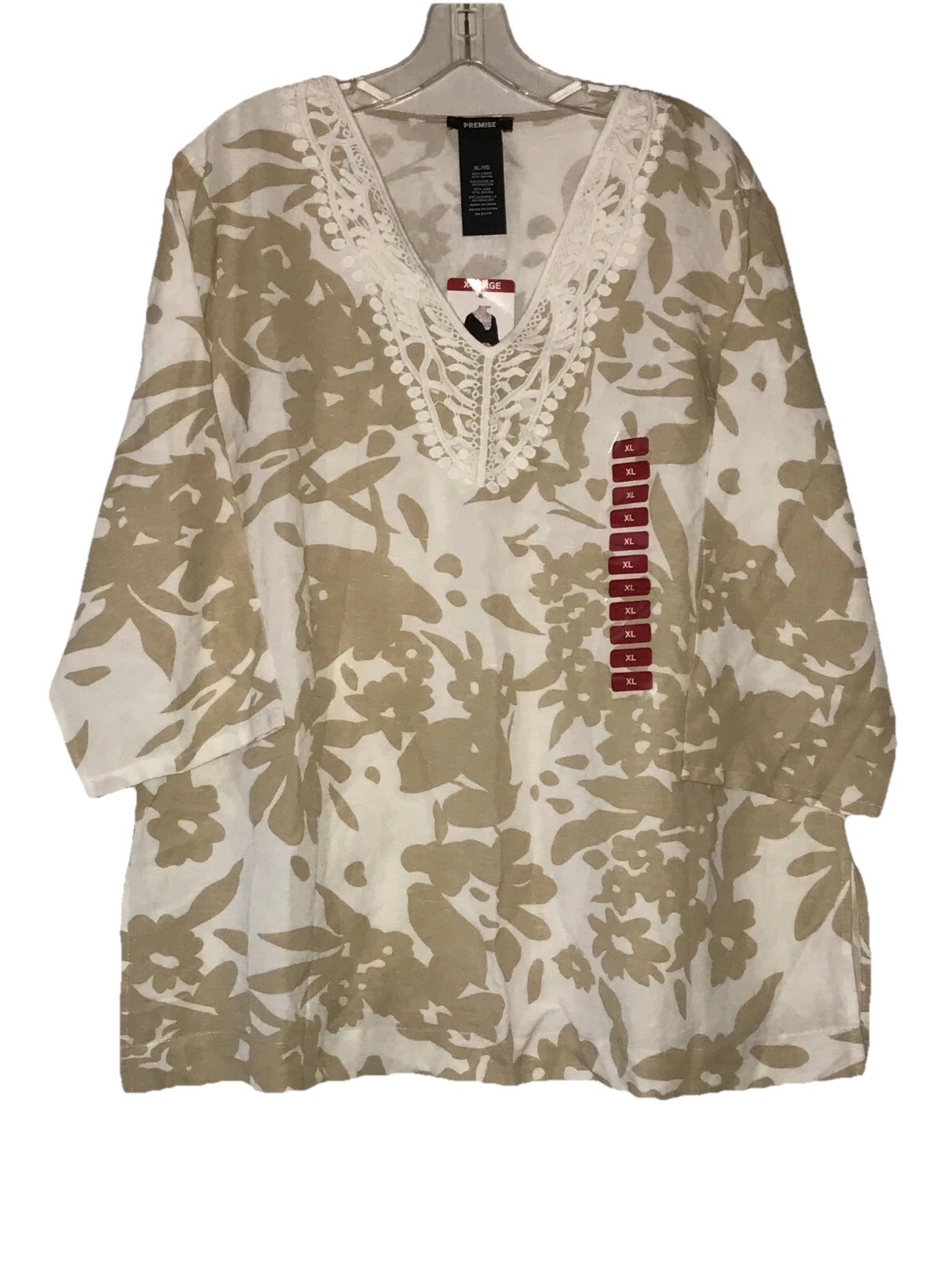 NWT PREMISE FASHION SHIRT SIZE XL TROPICAL FLORAL LINEN BLEND BLOUSE