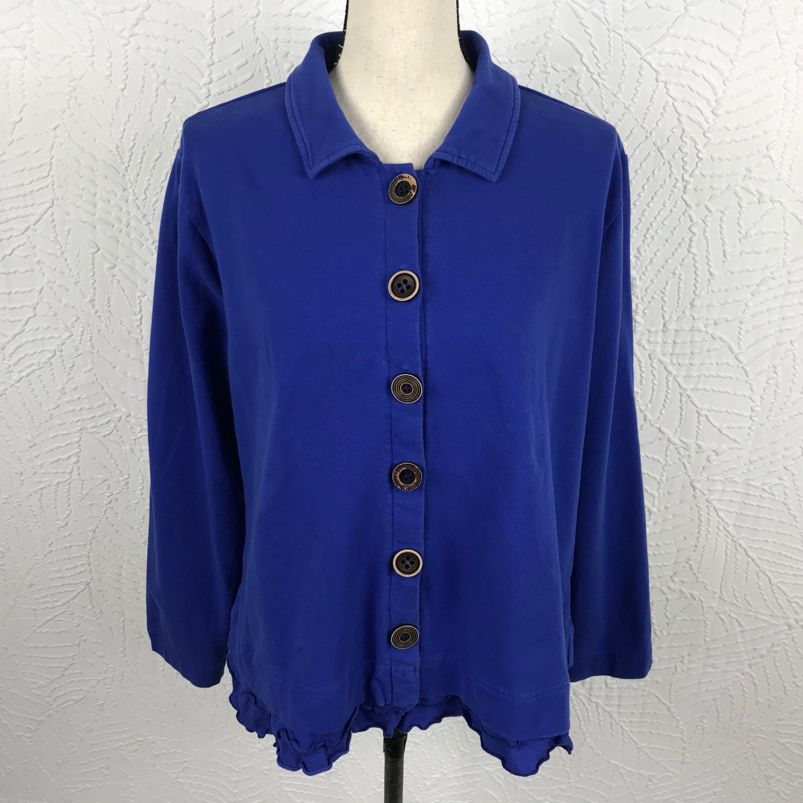 Lulu-B Shirt Shacket XL Blue Button Up Long Sleeve Collared Cotton Blend Knit
