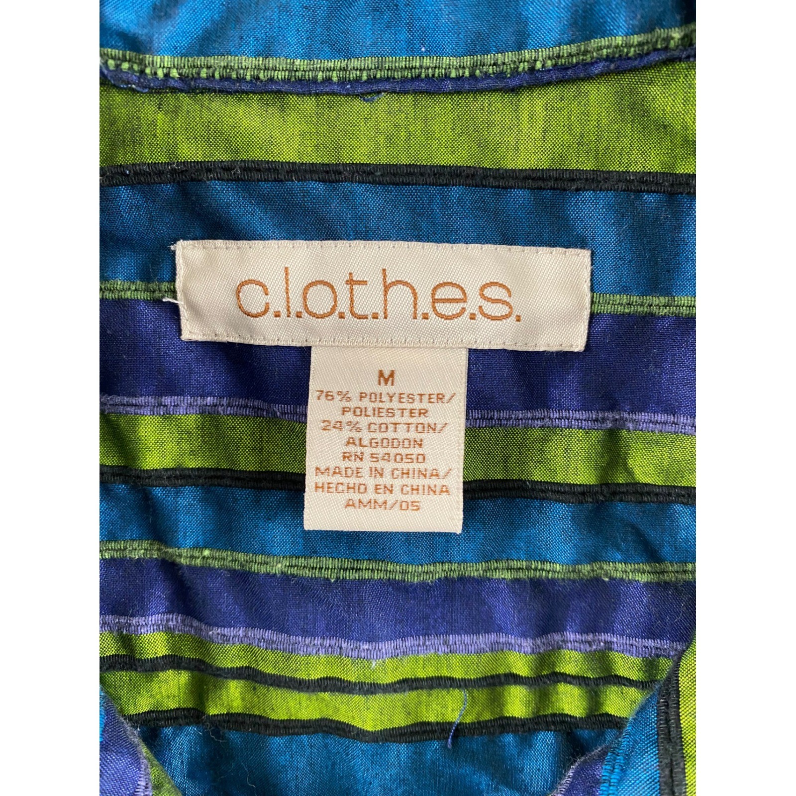 c.l.o.t.h.e.s. Womens M. Green Blue Striped Textured Button Down Shirt Blouse