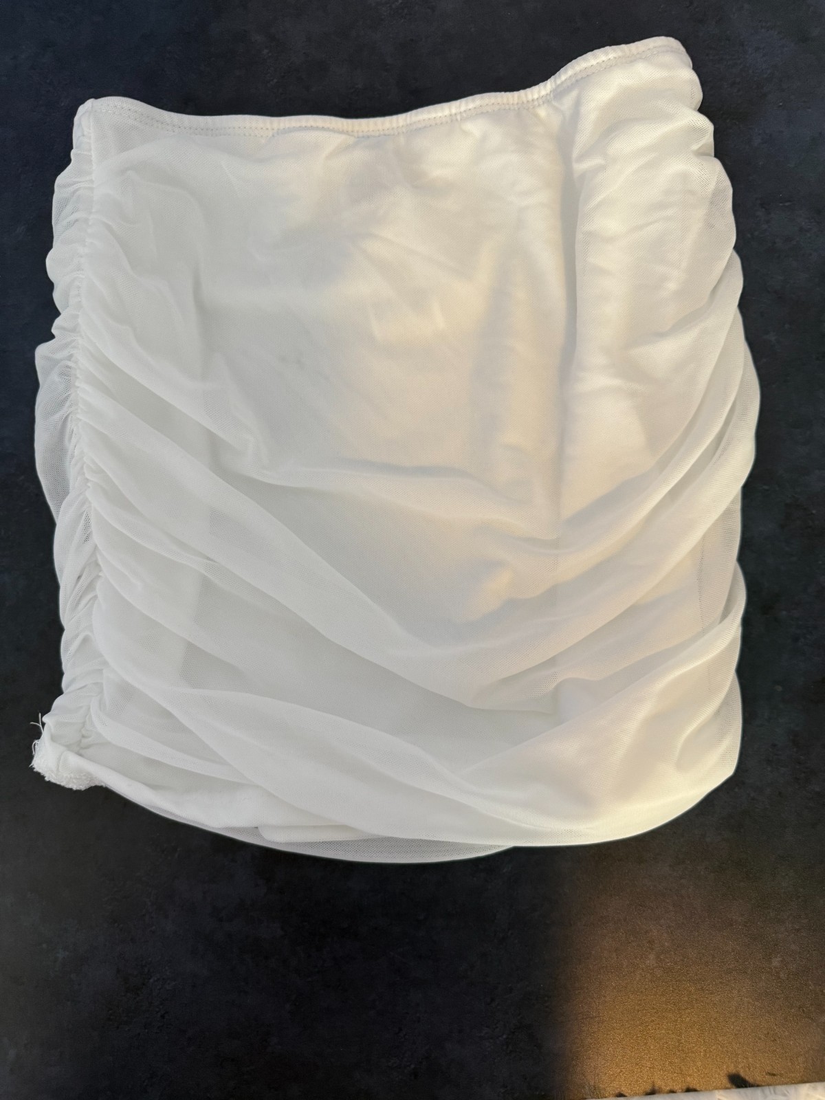 SHEIN White Strapless Tube Top Ruched Mesh Stretch Slim Fit XS or S Crop Bandeau