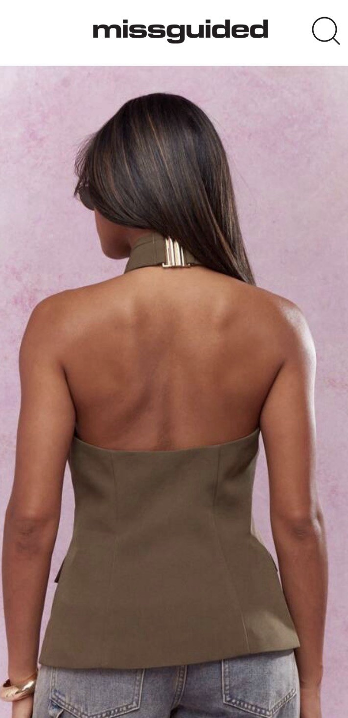New! MISSGUIDED Asymmetric Halter Neck Sleeveless Revolve XLG Brown