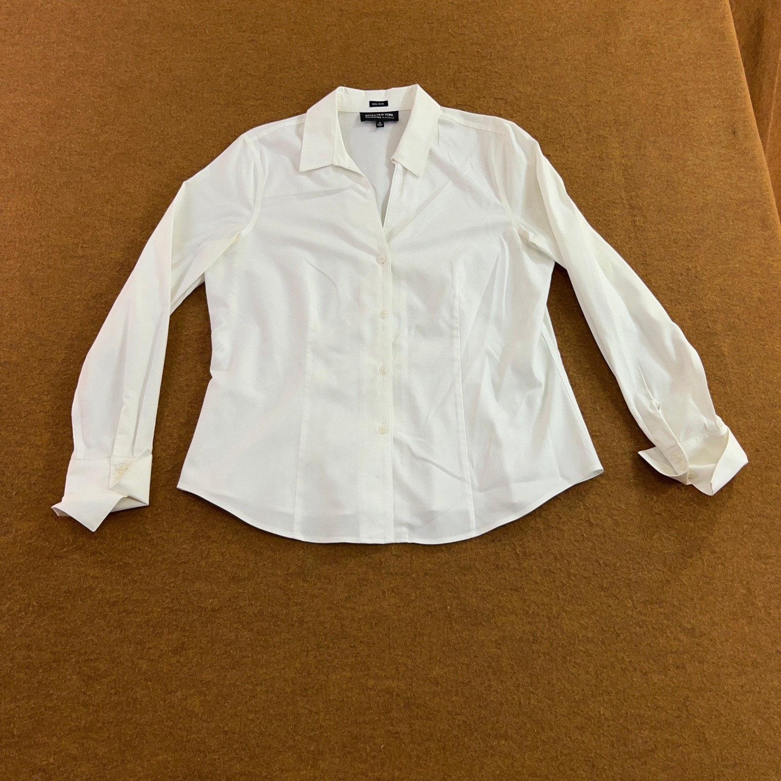 Jones New York Womens 12 White Non-Iron Cotton Button Down Shirt