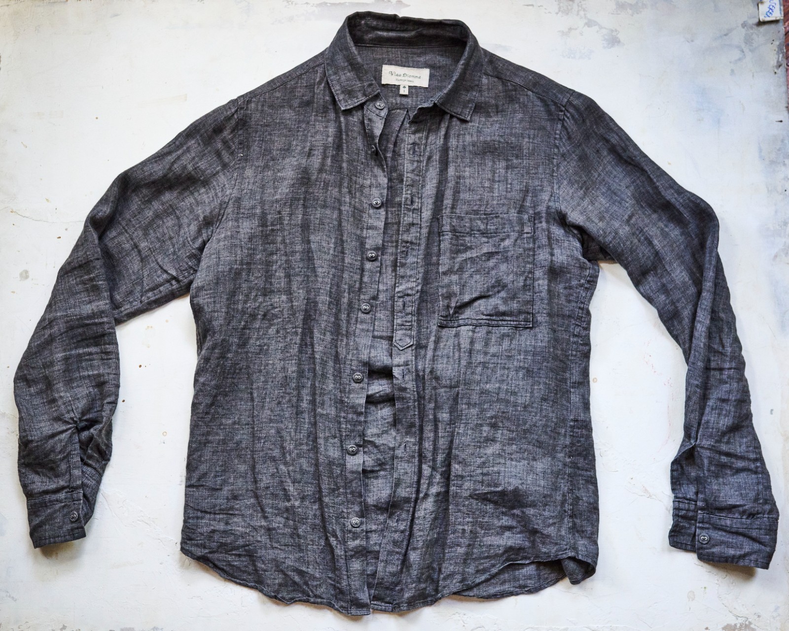Vlas Blomme Pure Linen Cotton Button Up Shirt Size 1 Small Made in Japan Gray