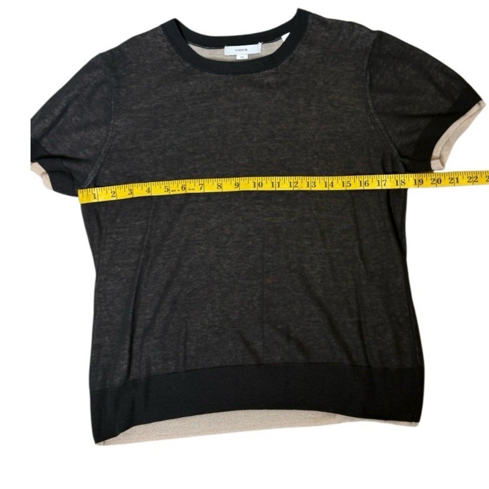 VINCE Double Layer Tee Black/Oat Sand Italian Cotton Blend Crew Neck Size L