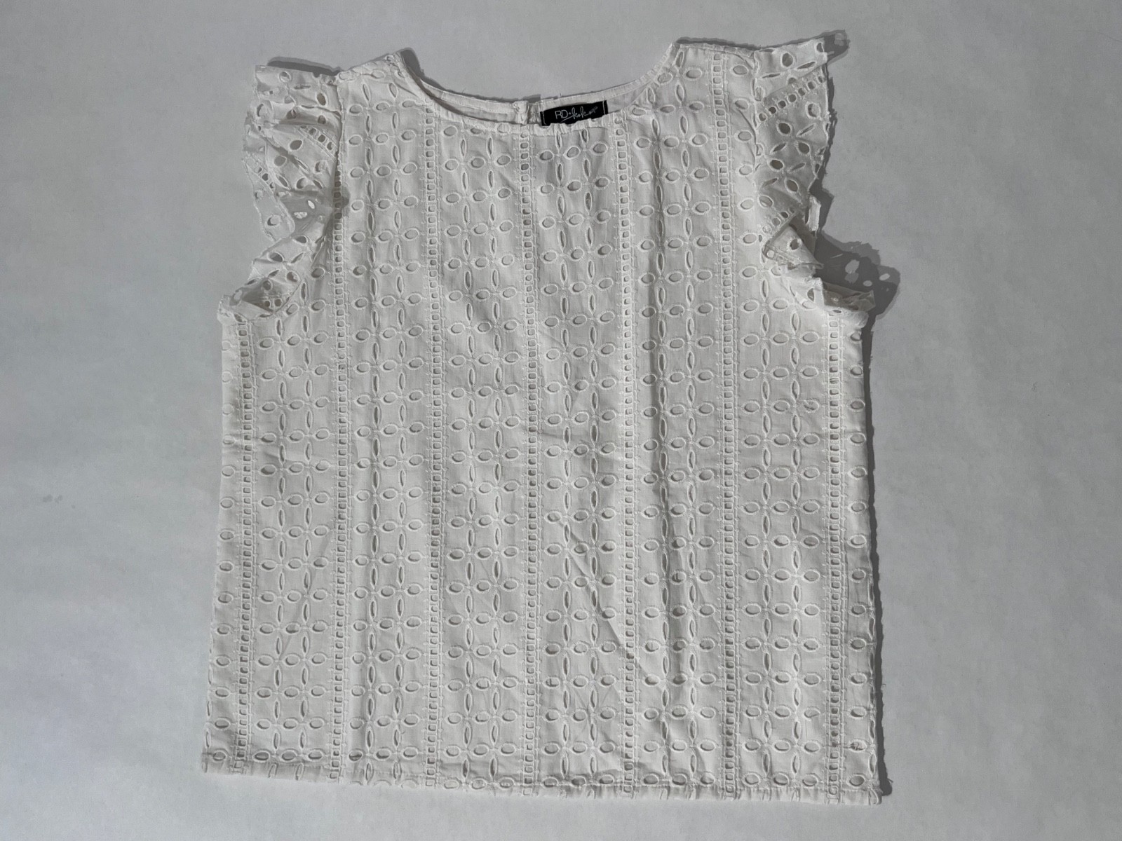 NWT RD Koko White Eyelet Lace Cap Ruffle Sleeves Cotton Lined Top Blouse Size L