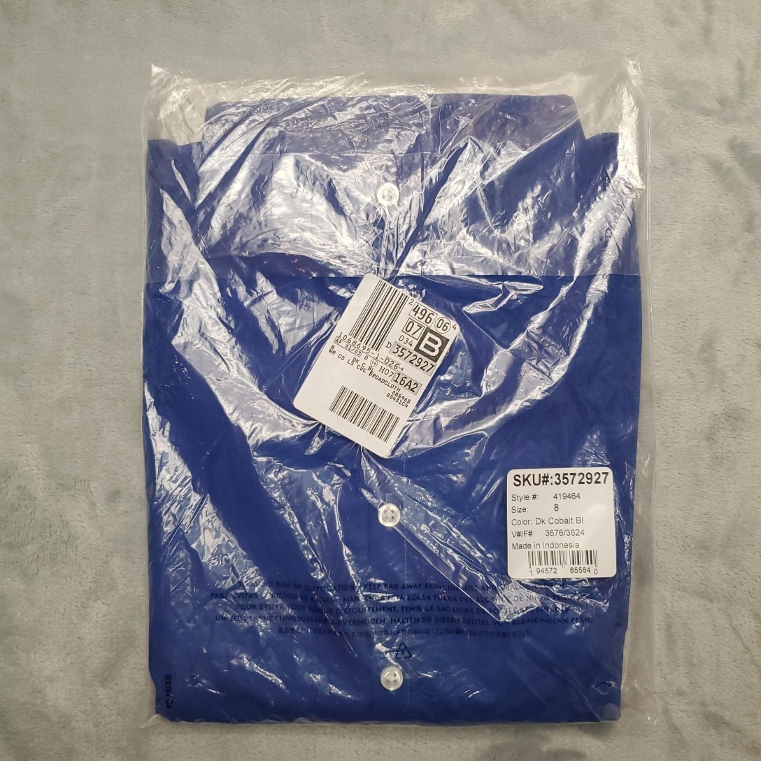 Lands End Shirt Womens 8 Tall Cobalt Blue Long Sleeve Broadcloth Wrinkle Free