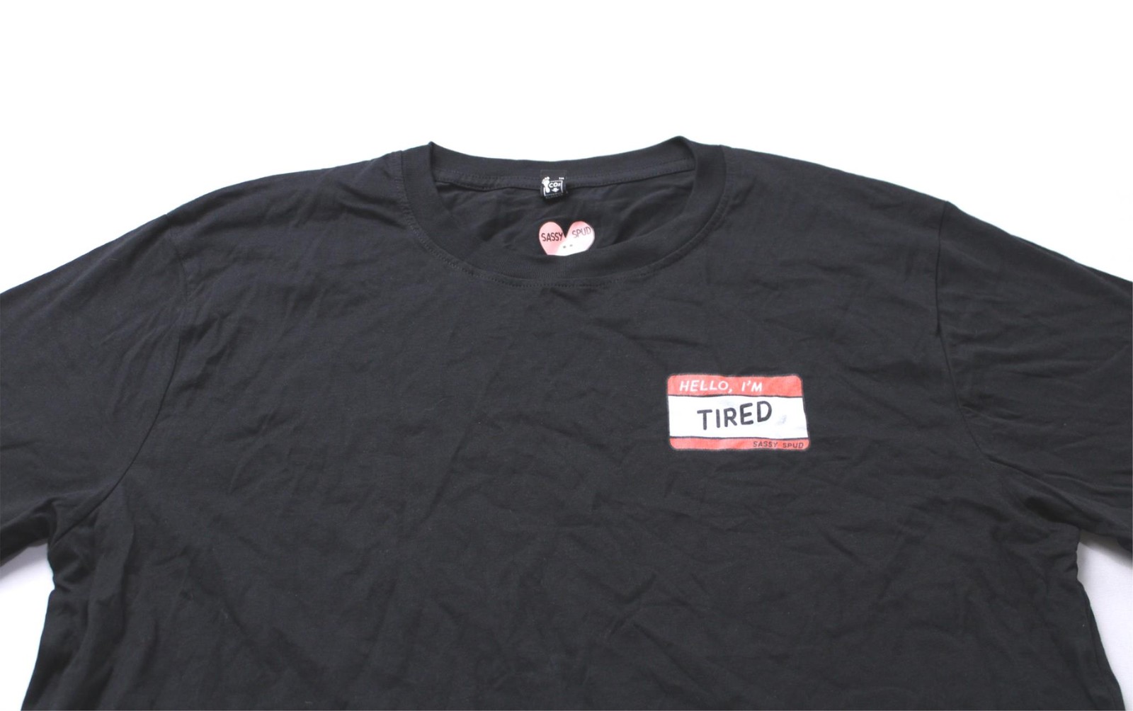Sassy Spud Adult S/S Hello I’m Tired Graphic Print T-Shirt CL8 Black Large