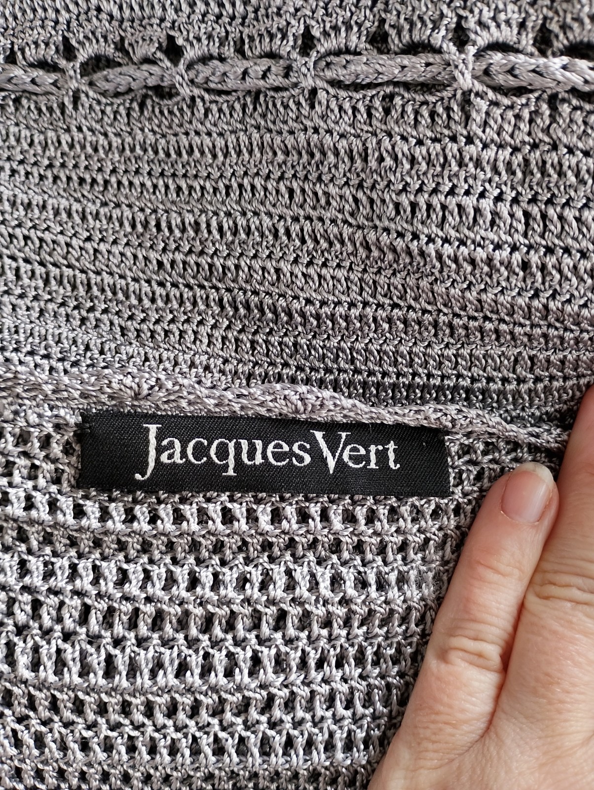 Jacques Vert Crochet Knit Top Sequin Lace Drawstring UK M Dove Grey Occasion