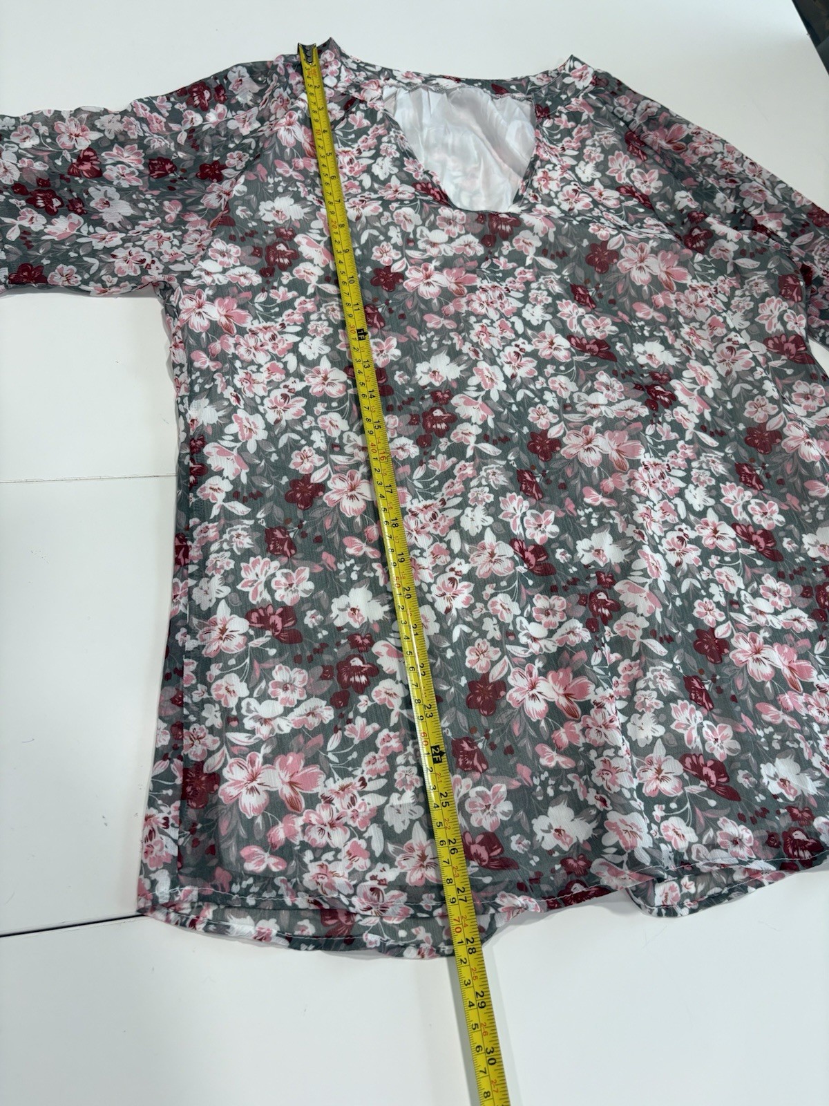 Women Floral Blouse Long Sleeve Gray pinl Red V Neck Boho Peasent Top