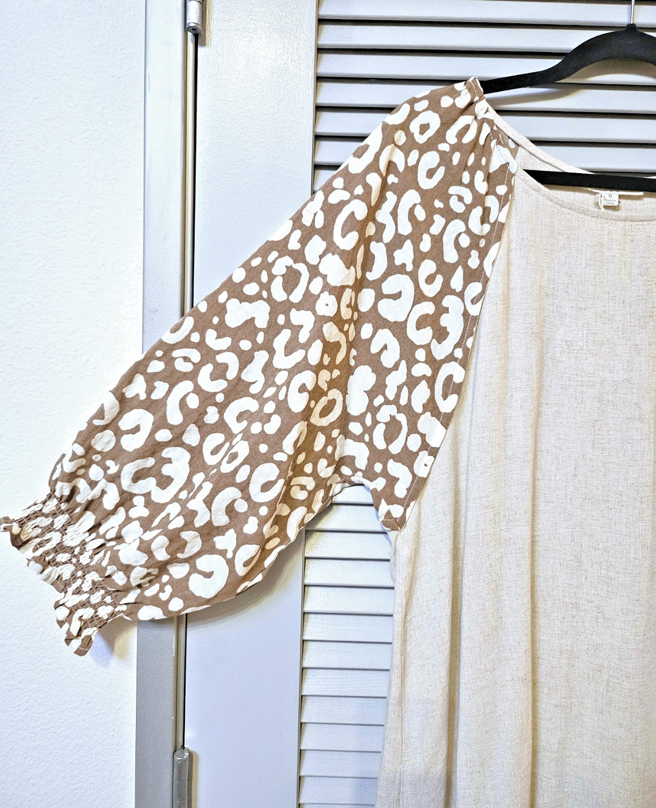 3/4 oat leopard print slev hi-low fringe detail hem top XL