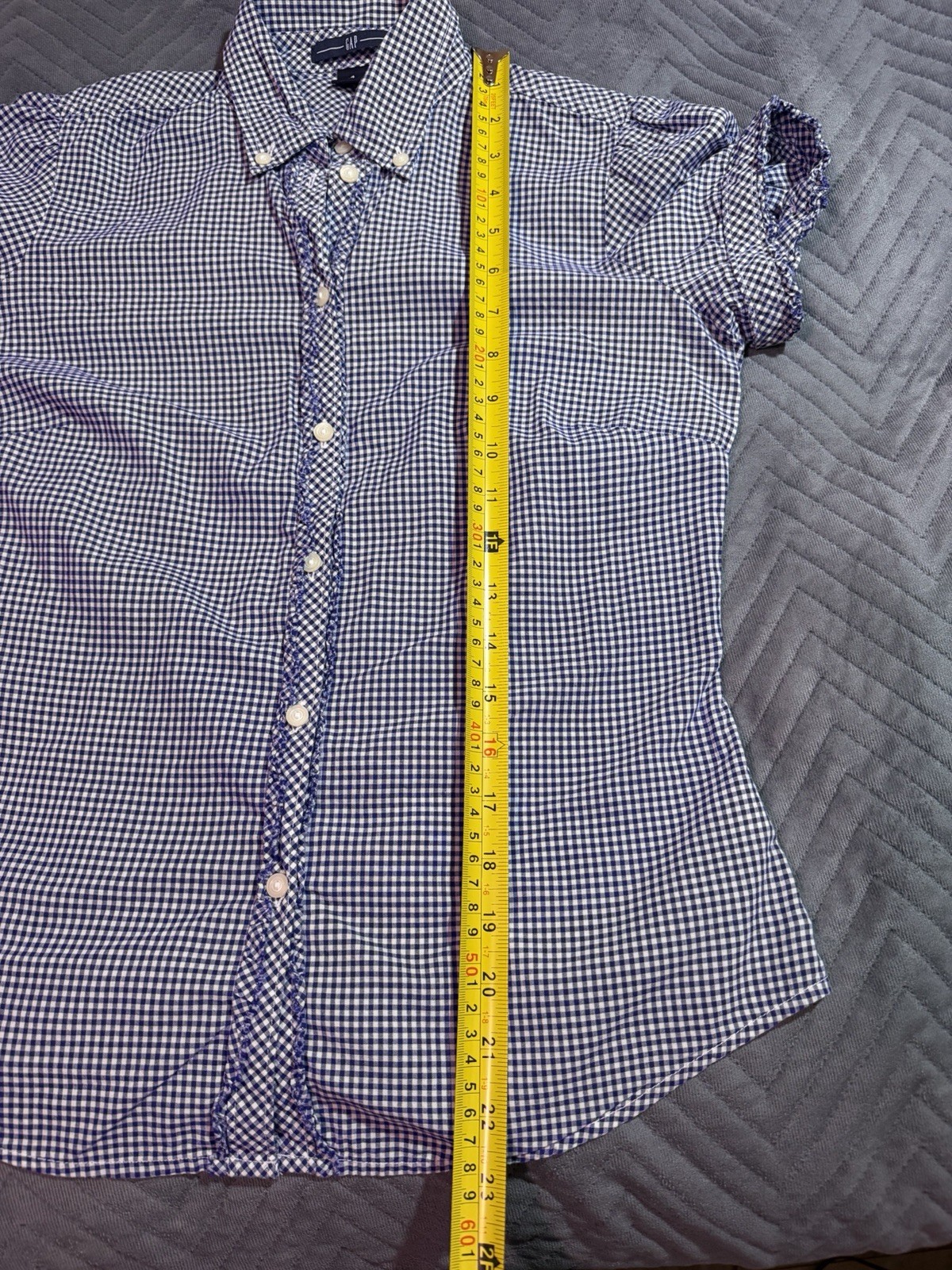 GAP Navy Gingham Plaid Cuffed Short Sleeve Button Down Shirt Size 4 S