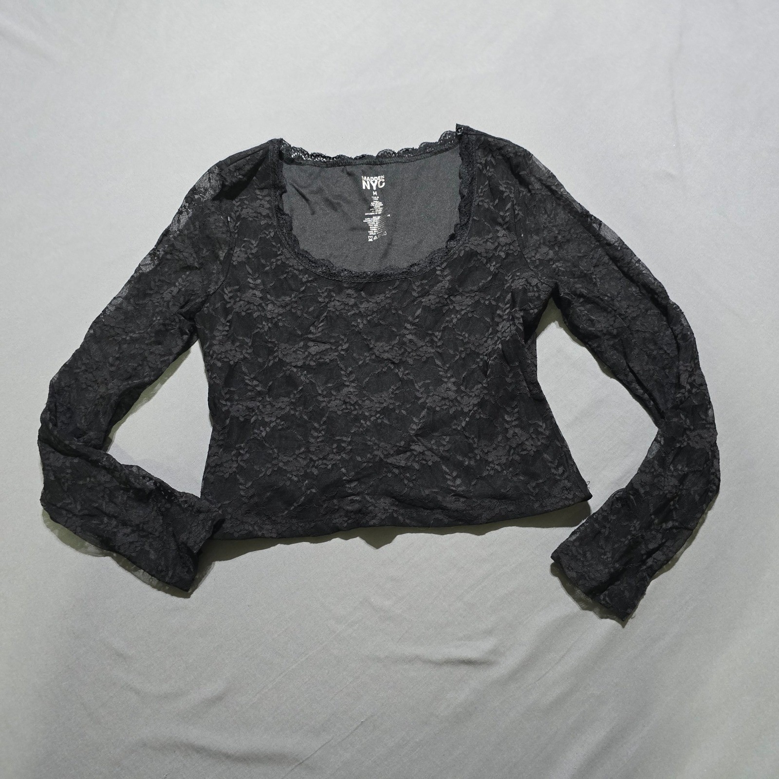 Madden NYC Black Floral Lace Long Sleeve Top womens medium Whimsigoth Grunge