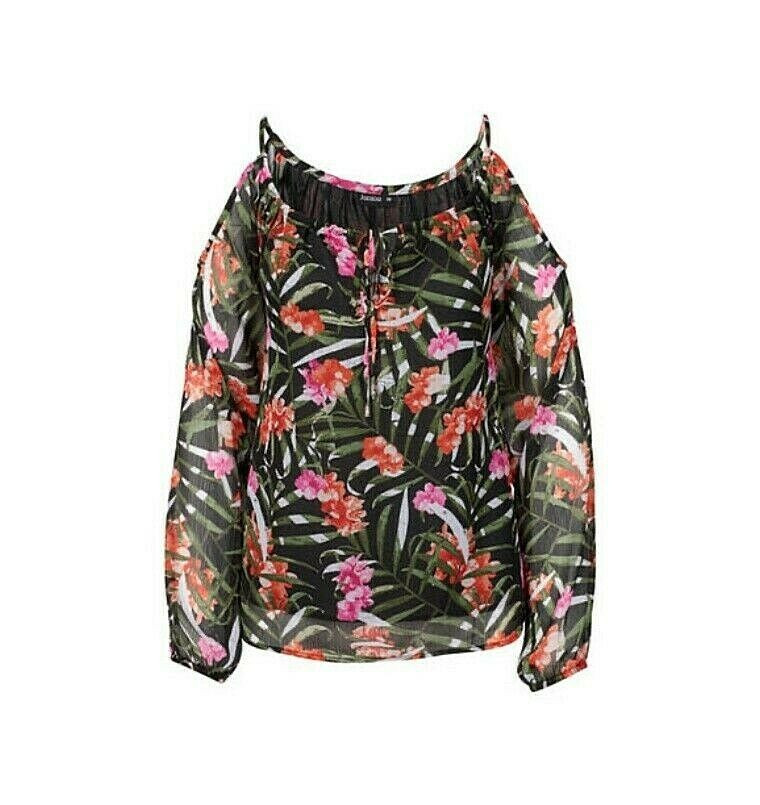 Janina women’s chiffon blouse shirt transparent lined off shoulder sizes 40, 46