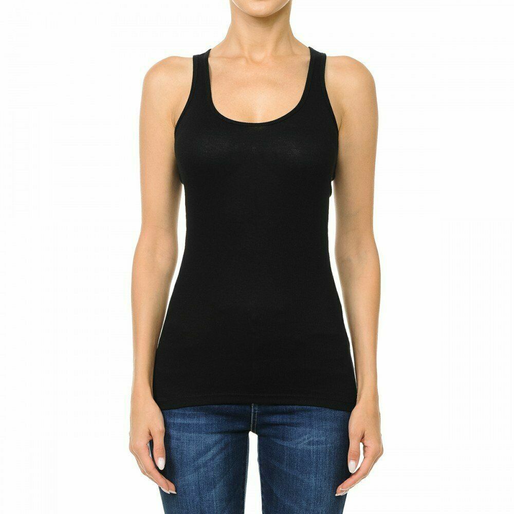 Women’s Basic Solid Scoop Neck Racerback Tank Top With Built in Shelf Bra Shirt