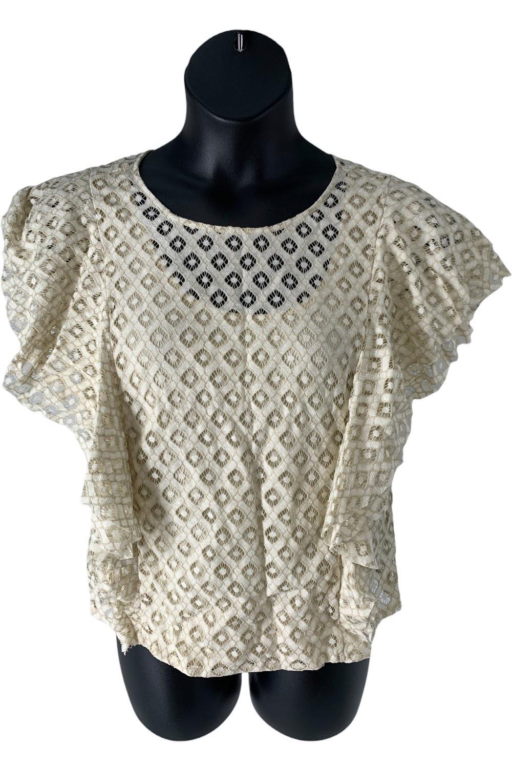 Du Jour Crew Neck Ruffle Lace Tapioca